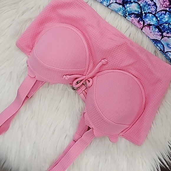 Mermaidcore ✦ Scalloped Tankini Bikini Set ✦ Pink Sweetheart Top + High-Waisted - Picture 7 of 15
